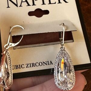 Napier Elegant Silver Cubic Zirconia Drop pierced Earrings